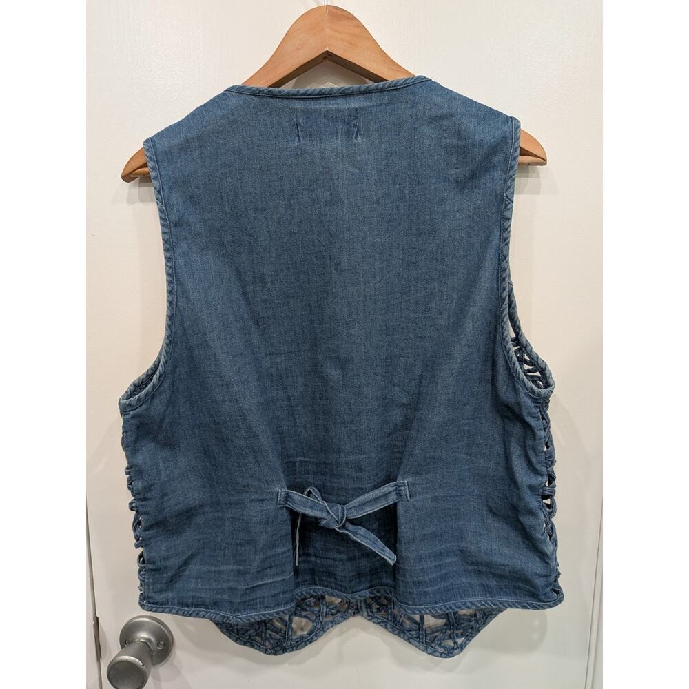 Denim Jean Vest Women Large Cage Weave Boho Lattice Woven Whimsigoth Festival - Picture 5 of 8